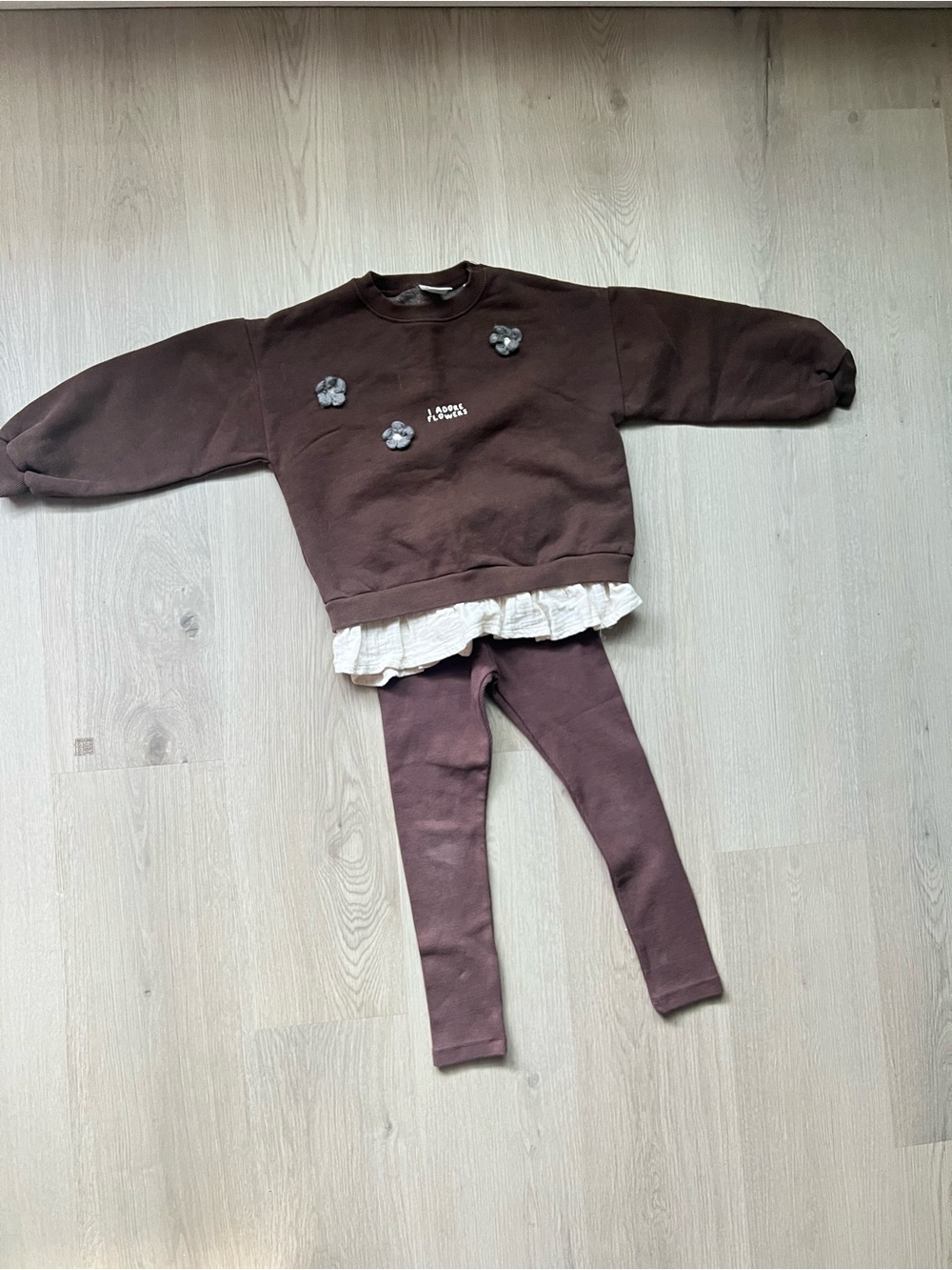 Zara Brown Floral Applique Sweatshirt & Leggings Matching Set